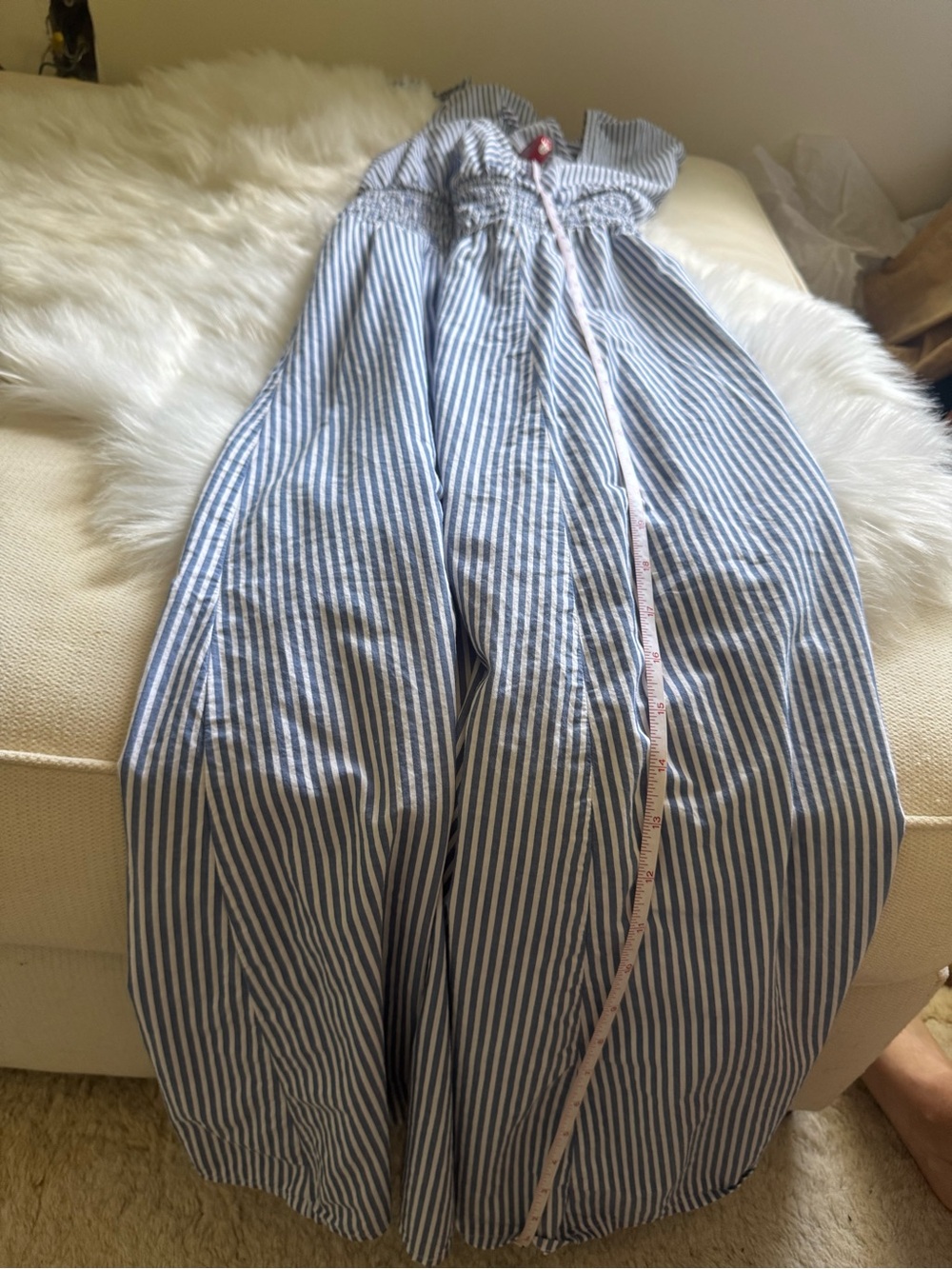 Old Navy Blue and White Striped Tie-Shoulder V-Neck Midi Dress - Picture 10 of 10